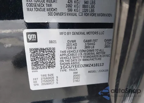 2021 Chevrolet Silverado 1500 4Wd Short Bed Rst из США, поврежденный, VIN 1GCUYEED2MZ418113